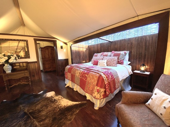 Sky light over the king bed in the signature Master En-suite Tent at Star Camp